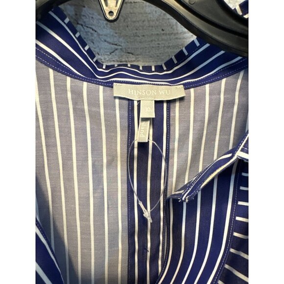 NWOT Hinson Wu Aileen Polished Cotton Pullover Marine Blue Stripes Size 10 - Picture 2 of 3